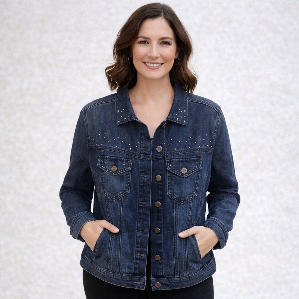 GIATNO studded denim jacket. EUC.